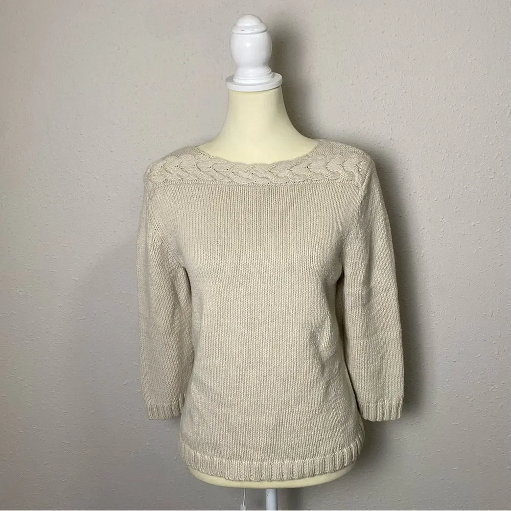 FIELD GEAR Cream Cotton Scoop Neck Knit Sweater Women's Size Medium